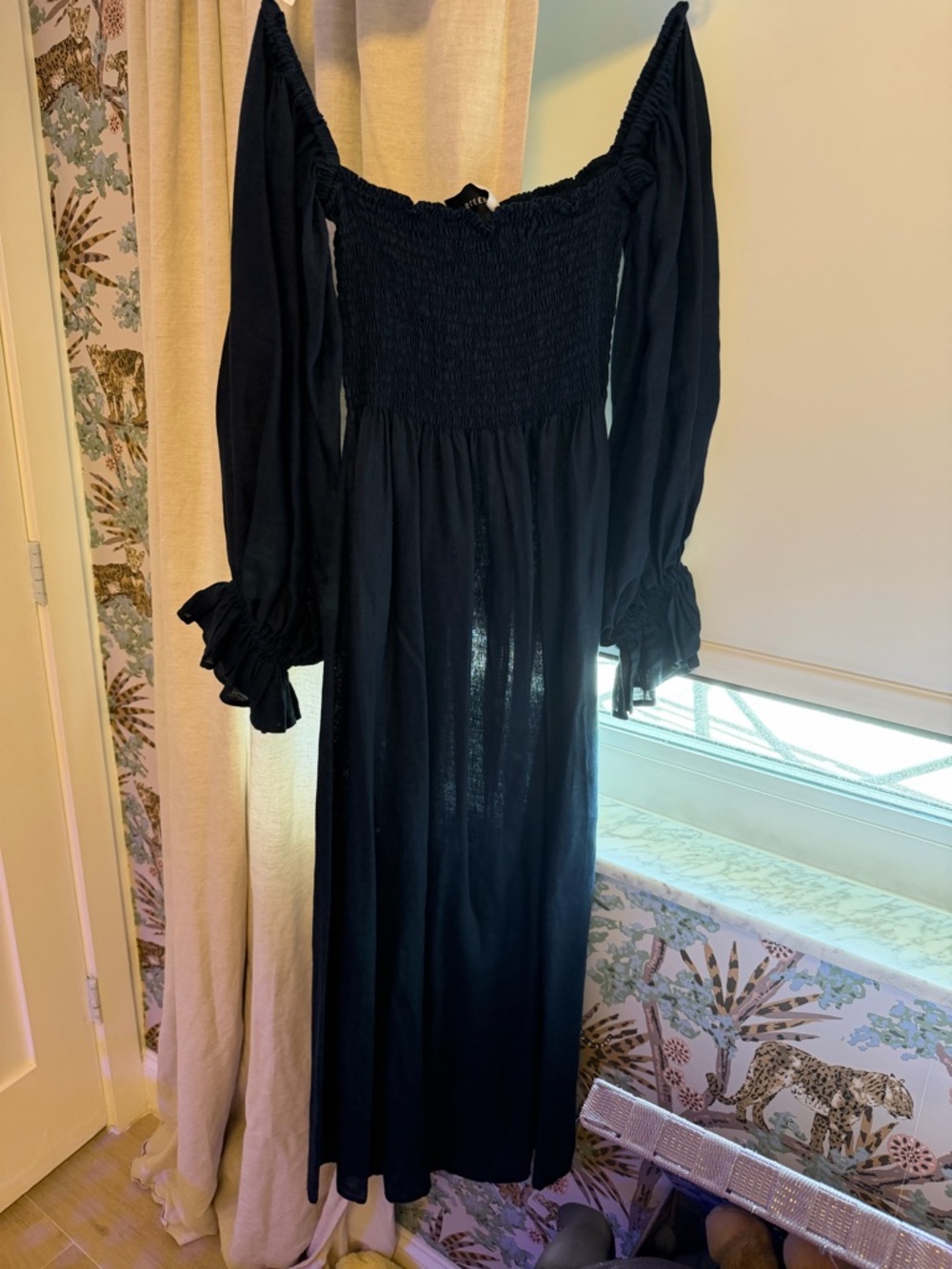 NAVY Sleeper Long Sleeve Smocked Maxi Dress
